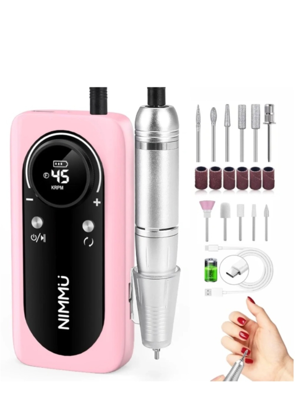 Pink 45000RPM Professional Cordless Rechargeable Nail File